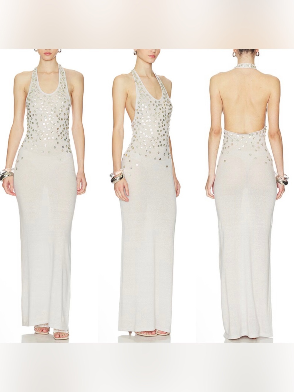 New Aya Muse Oriel
Cashmere Button Embellished
Backless Halter Maxi Dress